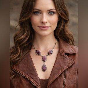 Handcrafted Artisan Purple Spiny Lariat Necklace - 925 sterling silver